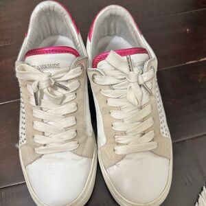 Zadig & Voltaire White and Pink Studded Sneakers